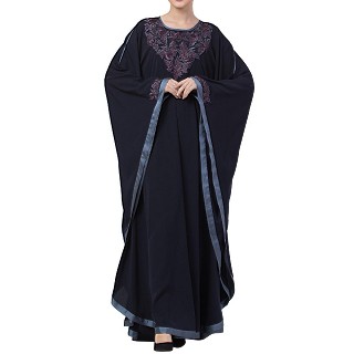 Kaftan abaya with Chikan embroidery work- Navy Blue